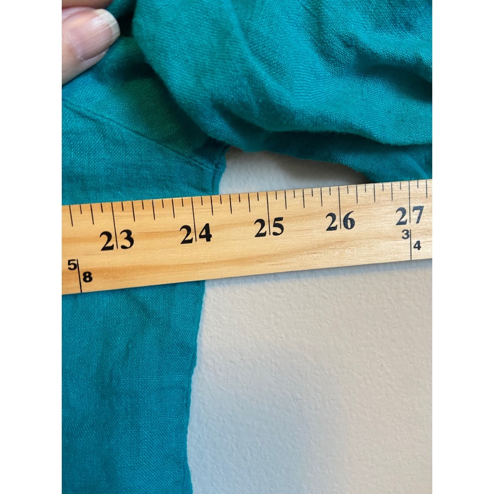 Flax 100% Linen Button Down Shirt Teal Green Long Sleeve Small Oversized 9207 - Picture 3 of 5